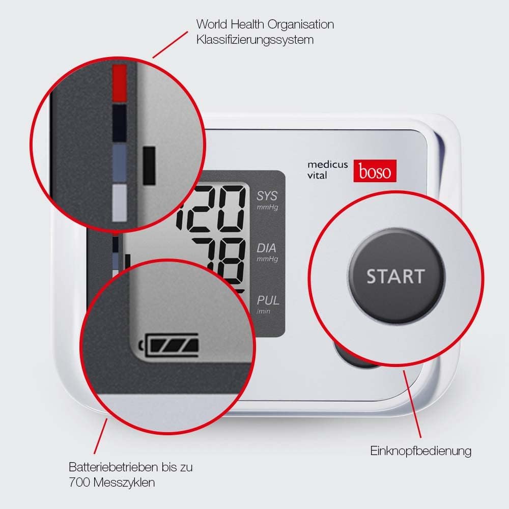 Boso Medicus Vital/vollautomatisches Oberarm-Blutdruckmessgerät mit großem Display und Arrhythmieerkennung mit Universalmanschette (22–42 cm) – Bild 5