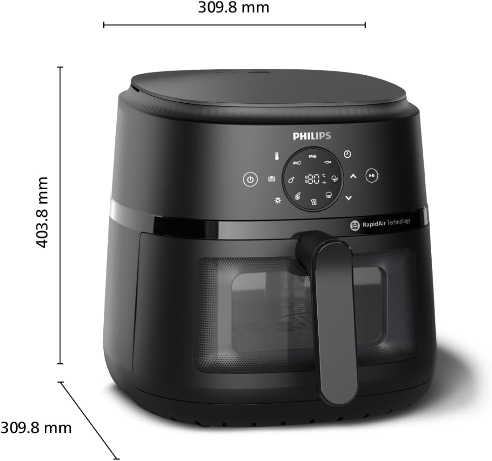 Philips Airfryer 2000-Serie – Standard-Heißluftfritteuse mit 6,2 l Fassungsvermögen, Sichtfenster, RapidAir-Technologie, 90 % weniger Fett, leicht zu reinigen, Touchscreen, energie- und platzsparend (NA230/00) – Bild 3