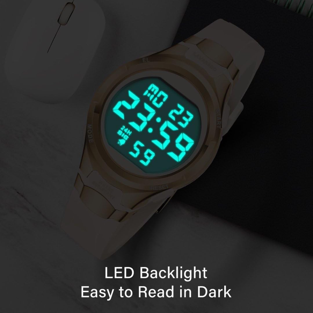 Timever Damenuhr mit Silikonarmband, Digitaluhr mit Alarm, Stoppuhr, Datum, Licht, Sportuhr mit 3ATM Wasserdicht – Bild 3