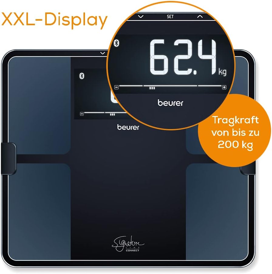 Beurer BF 915 Diagnosewaage, Präzise Körperanalyse für bis zu 8 Personen, Messung von Körperfett, mit beleuchtetem XXL-Display, Belastbarkeit bis 200 kg, inklusive App-Anbindung – Bild 4