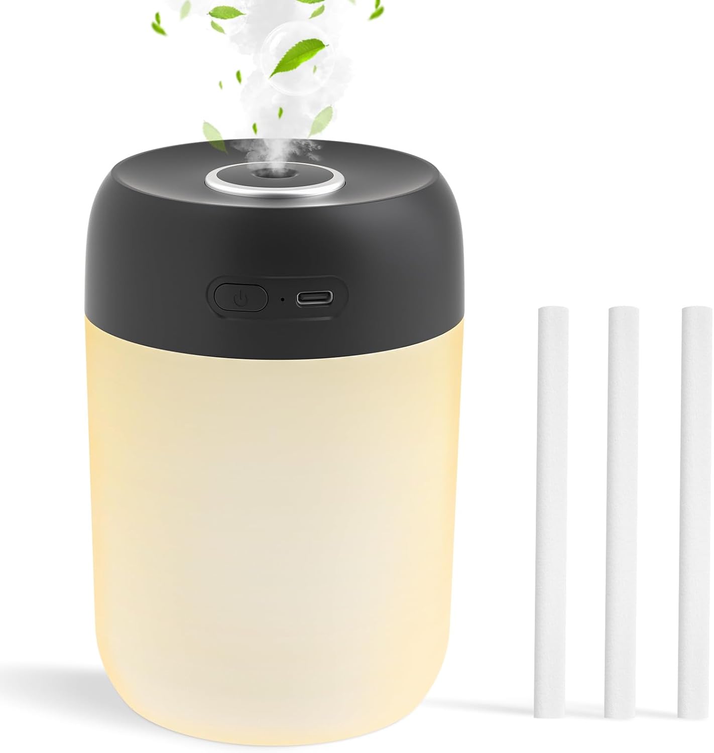 Kissleaf Luftbefeuchter für Schlafzimmer und Kinderzimmer, 650 ml, tragbarer Mini-Raumbefeuchter, leiser Tischbefeuchter ohne Kabel, schwarz