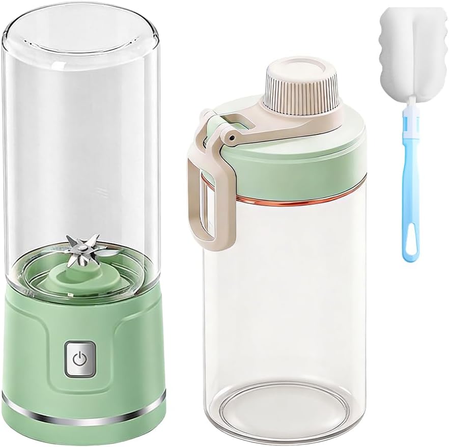 Frische Saft-Mixer-Flasche, TGKYK 450 ml tragbarer Mixer Smoothie Maker mit Bürsten, 38 Klingen, USB-Aufladung, tragbarer Entsafter für unterwegs für Säfte, Milchshakes, Smoothies (grün) – Bild 8