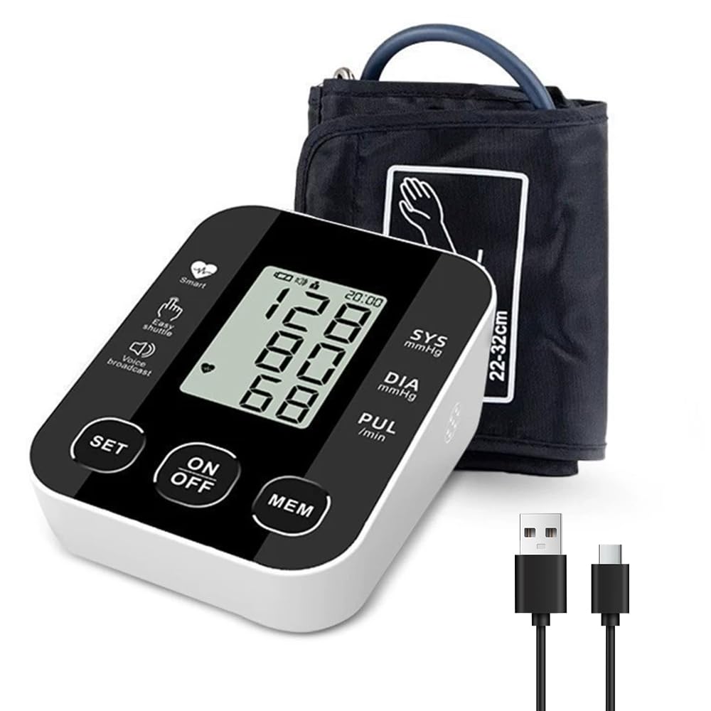 Oberarm-Blutdruckmessgerät mit großem LCD-Display, Blutdruckmessgerät, automatisches Blutdruckmessgerät mit Sprachausgabe, große Manschette 22-36 cm, 2 x 99 Speicher