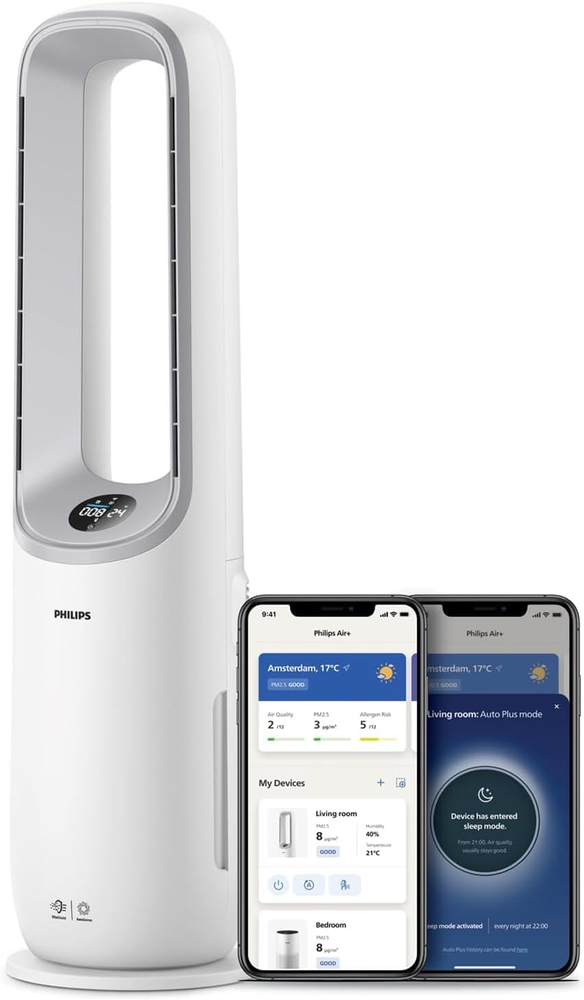 Philips Air Performer 7000 Serie – 2-in-1-Luftreiniger und – Ventilator – Reinigt Räume mit bis zu 70 m2 – HEPA- und Aktivkohlefilter – Verbunden mit Air+ App – AMF765/10