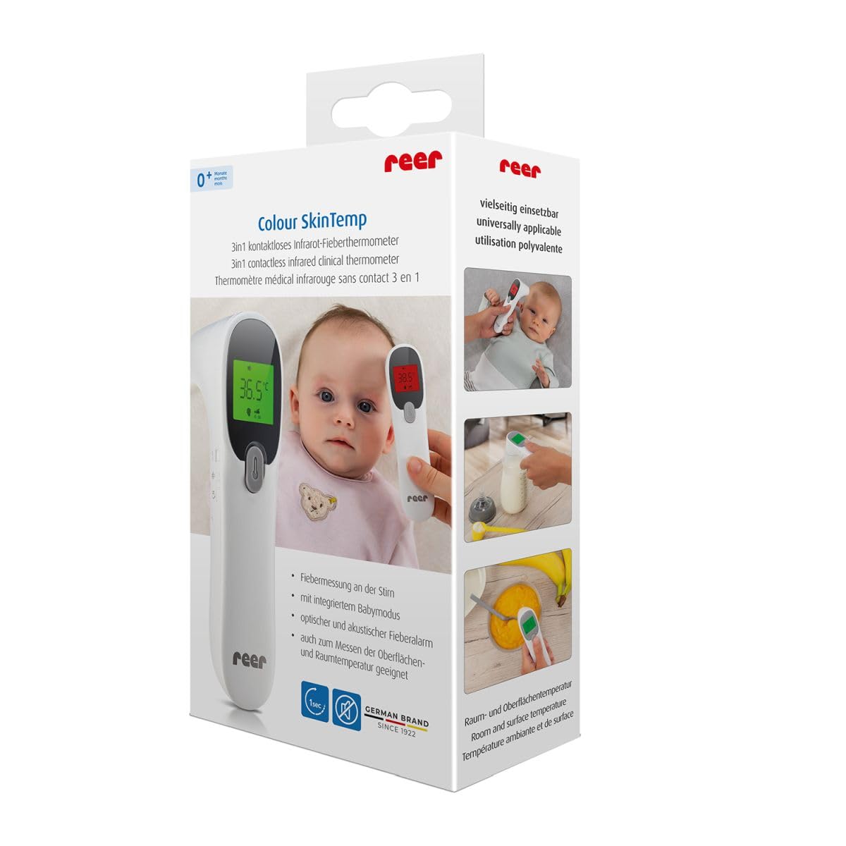reer Color SkinTemp 3-in-1 kontaktloses Infrarot-Fieberthermometer zur genauen Messung an der Stirn, ideal für Babys und Kinder – Bild 2