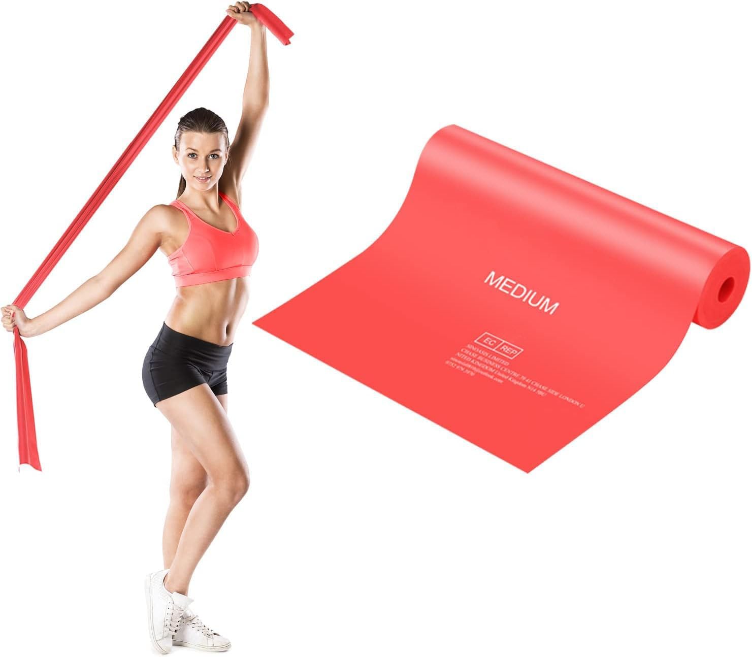 Fitnessbänder, Gymnastikband, 2 m lang, starke Widerstandsbänder, Fitnessbänder, ideal für Yoga, Pilates, Krafttraining, Fitnessband für Damen und Herren, mit Trainingsanleitung (rot)