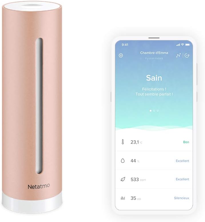 Netatmo Luftqualitätsmessgerät, Temperatur-, Feuchtigkeits-, Lärm- und CO2-Sensoren
