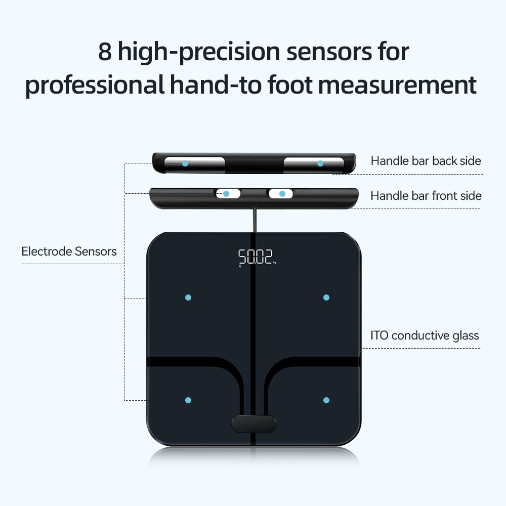 Fitdays Intelligente Körperanalysewaage, 8-Elektroden-Präzisions-Digital-BMI-Waage mit über 20 Messwerten, Bluetooth-Farbdisplay für Muskeln/Fett/Wasser, Familiensynchronisierung für 6 Benutzer (FI2211WB-Schwarz) – Bild 5