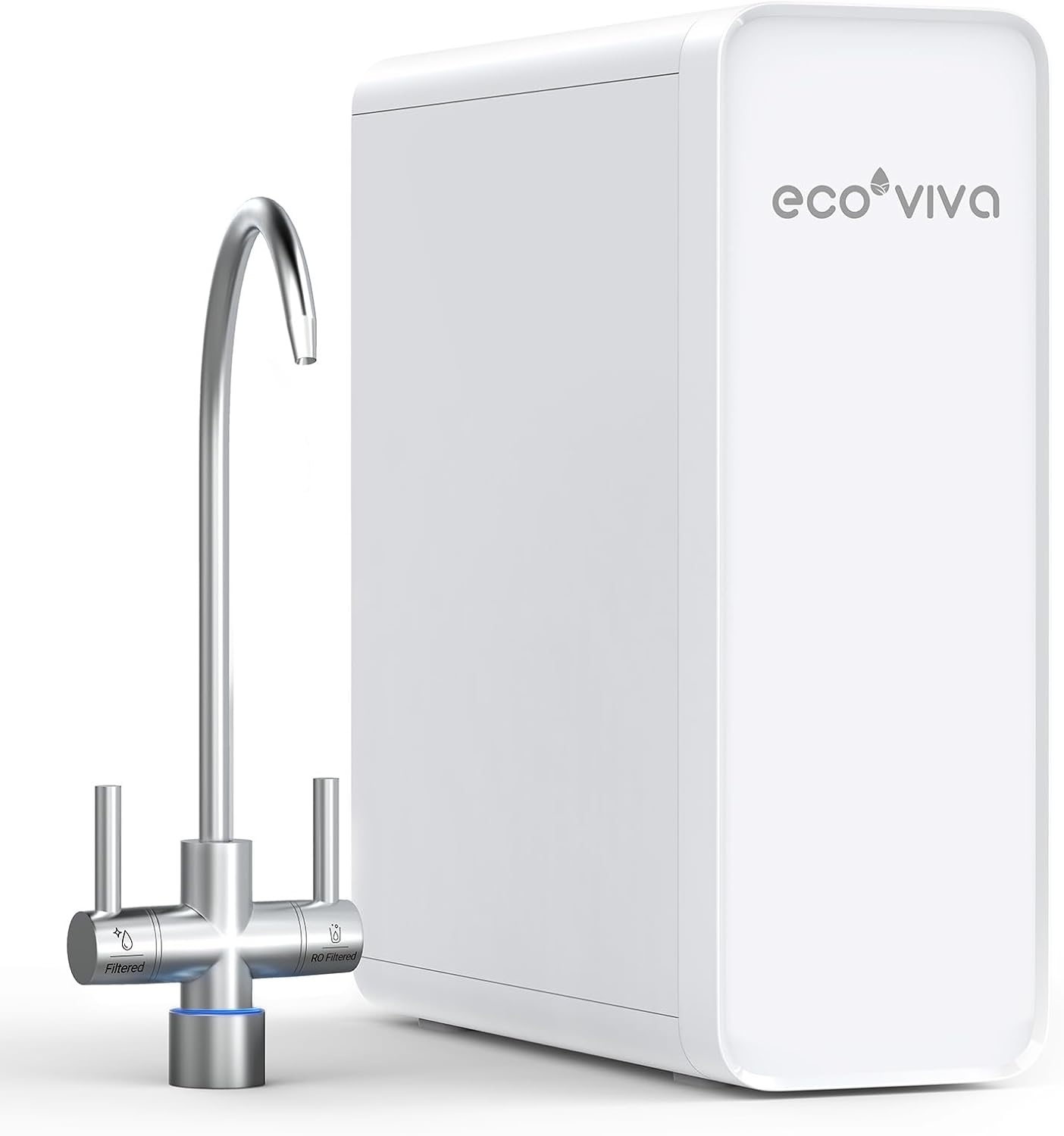 Ecoviva Umkehrosmoseanlage Untertisch, 6000-Liter-Wasserfiltersystem, reduziert TDS, 2,5:1 Reinheit zum Abfluss, LED-Panel mit Filtermonitor, Online-Installationsanleitung, Weiß
