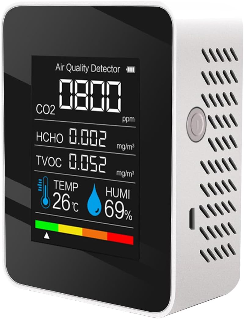 5-in-1-Raumluftqualitätsmonitor Formaldehyd CO2 TVOC Temperatur-Feuchtigkeitsdetektor für Zuhause, Küche, Büro, Auto