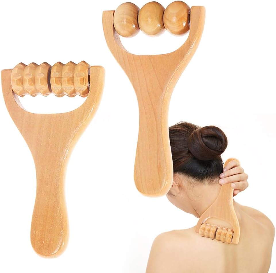 2 Stück Faszienstäbe aus Holz, Rückenmassageroller mit Griff, Massageroller, Massagewerkzeug aus Holz, Massagestäbe für Rücken, Beine, Nacken, Körper, Muskelentspannung