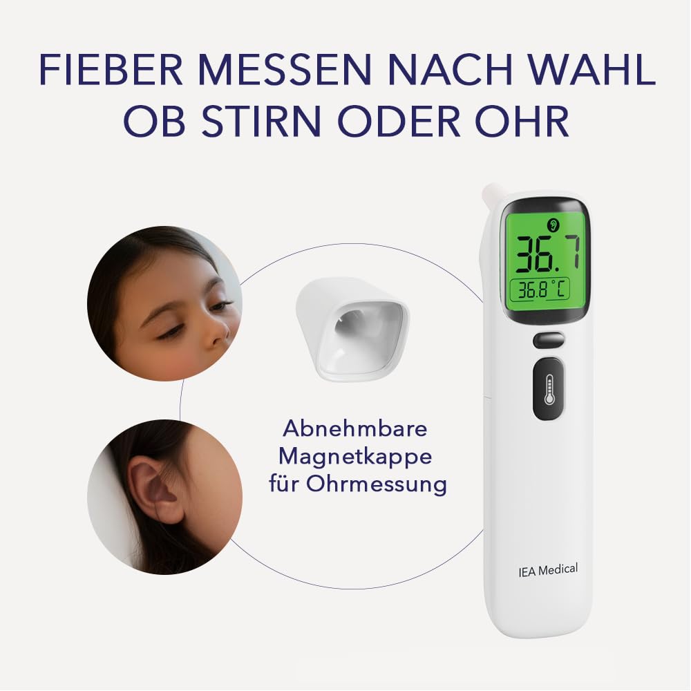 IEA Medical Digitales Infrarot-Fieberthermometer für Babys, Kinder & Erwachsene, Thermometer zur Fiebermessung mit Fieberalarm, Stirnthermometer berührungslos, Fiebermessgerät – Bild 4