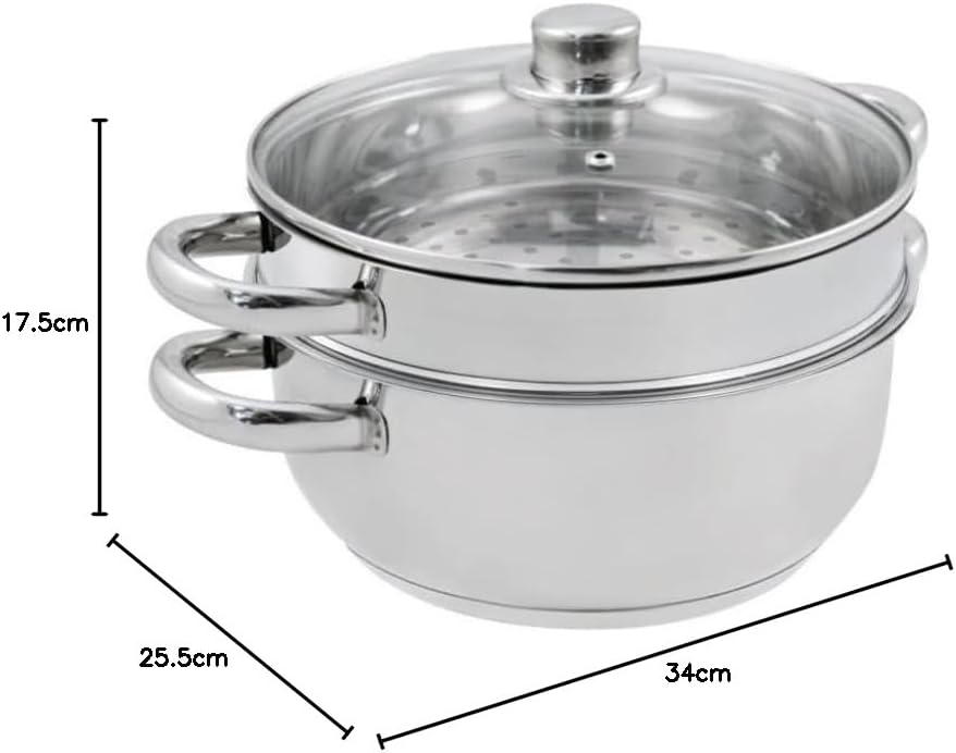 Baumalu - Dampfgarer 2 Stück - Edelstahl - Für alle Herdarten, auch Induktion - Kochtopf mit Siebeinsatz und Glasdeckel - Feste Griffe - Ø24cm – Bild 3