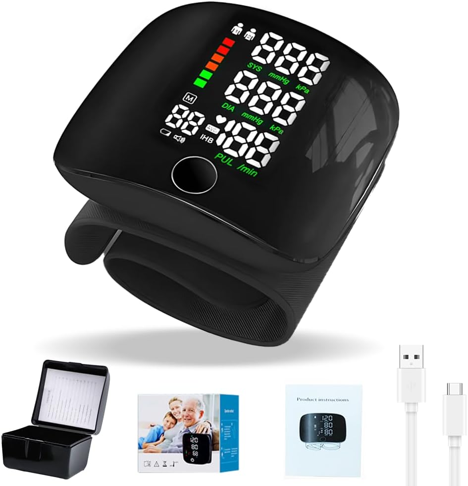 Handgelenk-Blutdruckmessgerät, digitales Blutdruckmessgerät Handgelenk mit 99 x 2 Lesespeicher, automatische Sprachausgabe, automatisches Handgelenk-Blutdruckmessgerät mit LCD-Bildschirm