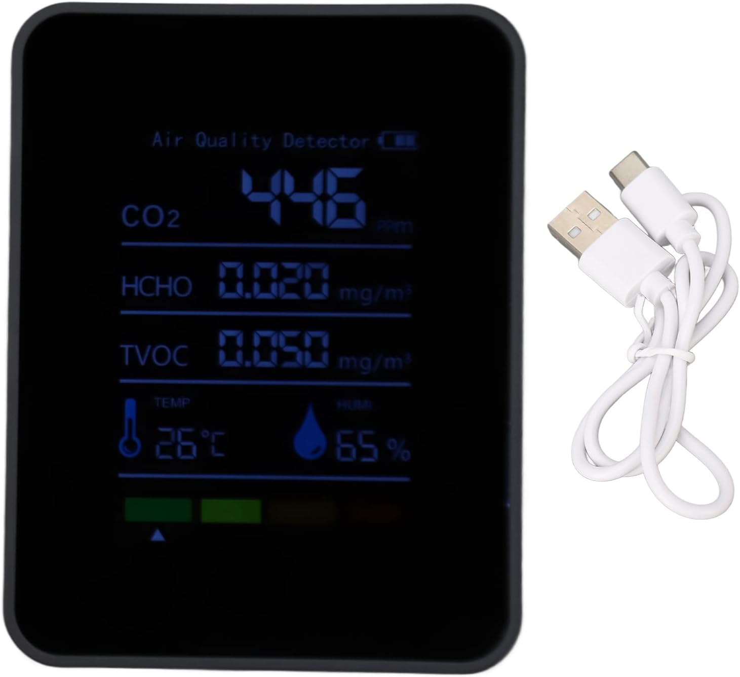 VBESTLIFE CO2-Detektor, Raumluftqualitätsmonitor, 5-in-1-HCHO-TVOC-Temp-Humi-Monitor, tragbarer Kohlendioxid-Detektor für Zuhause, Büro, Klassenzimmer – Bild 7