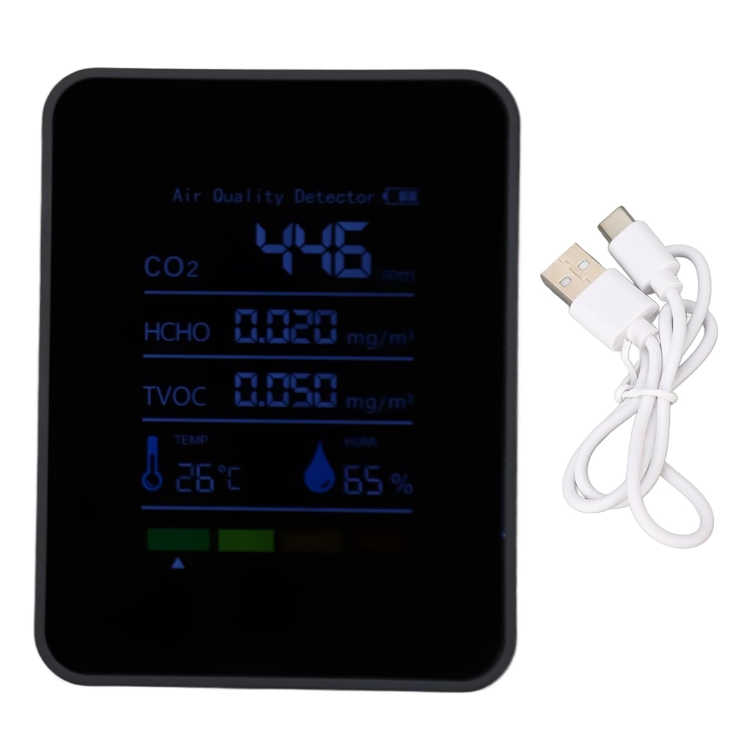 Luftqualitätsmonitor, 5-in-1-Messgerät, CO2-Detektor, Monitor, Echtzeit-Kohlendioxid-Erkennung, HCHO TVOC Temp Humi ABS, für Zuhause, Büro, Klassenzimmer, 8,9 x 3,6 x 7,1 cm – Bild 9