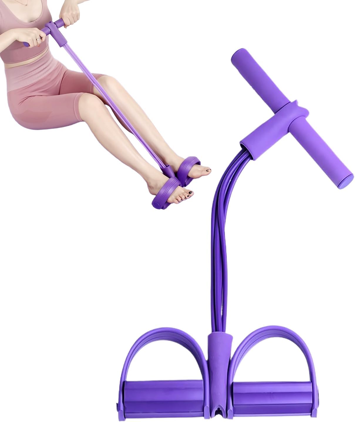 Fitnessbänder mit Widerstand | Fitness-Widerstandsband | 4-Röhren-Pedal und Knöchelzug-Widerstandsband | 4 Trainingsbänder mit Fußpedal und Zugseil | Sit-up-Trainingsgerät für Frauen und Anfänger – Bild 8