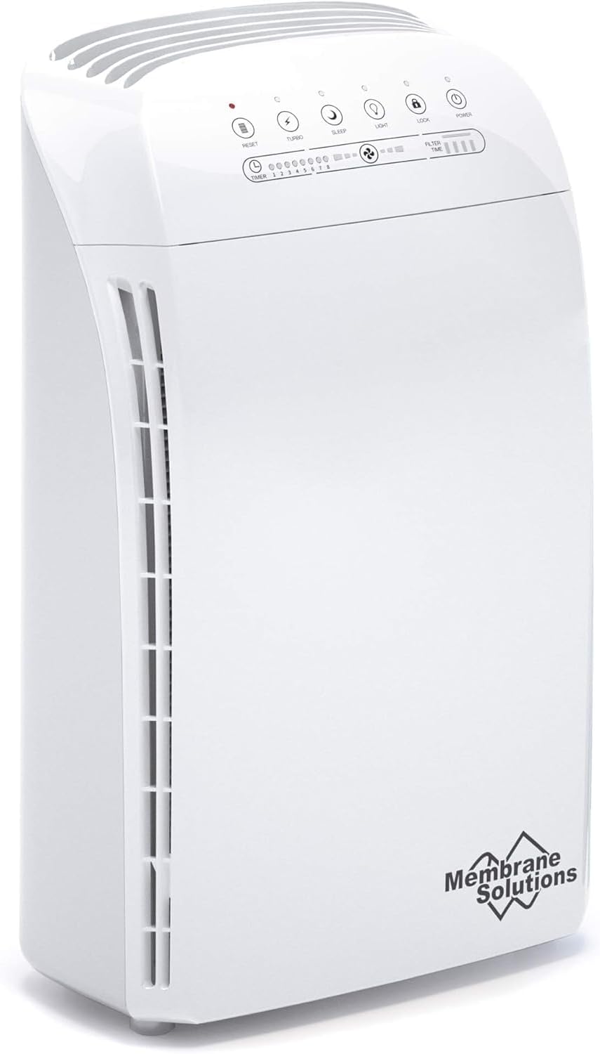 Membrane Solutions MSA3 Luftreiniger für Allergiker für Zuhause, 147 m², Raucherzimmer, H13 HEPA-Luftfilter 22 dB, Luftreiniger gegen 99,97 % Staub, Schimmel, Rauchpollen bis 0,1 µm, Tierhaargerüche