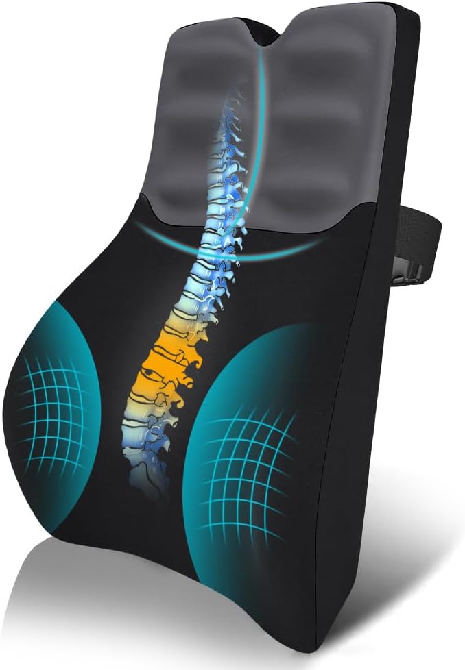Rückenkissen aus Memory-Schaum, ergonomisches Rückenkissen aus Memory-Schaum, Lendenkissen für Bürostuhl, Autositz und Schreibtischstuhl mit hautfreundlichem Bezug und verstellbaren Trägern