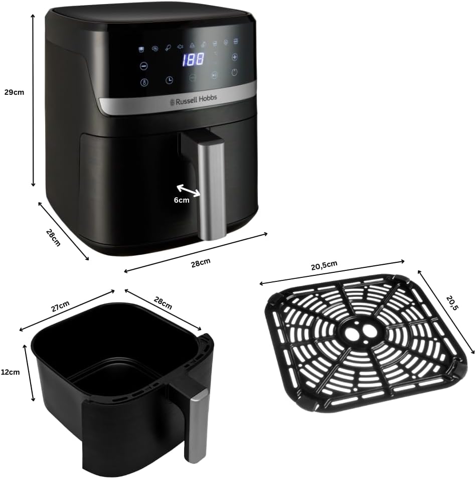 Russell Hobbs SatisFry 27621-56 Heißluftfritteuse XL 5,5 L Rapid AirFryer (kompaktes Gehäuse, sehr leise) (9 Programme, spülmaschinenfest, Fritteuse ohne Öl, Touchscreen, Grillen, Backen) – Bild 9
