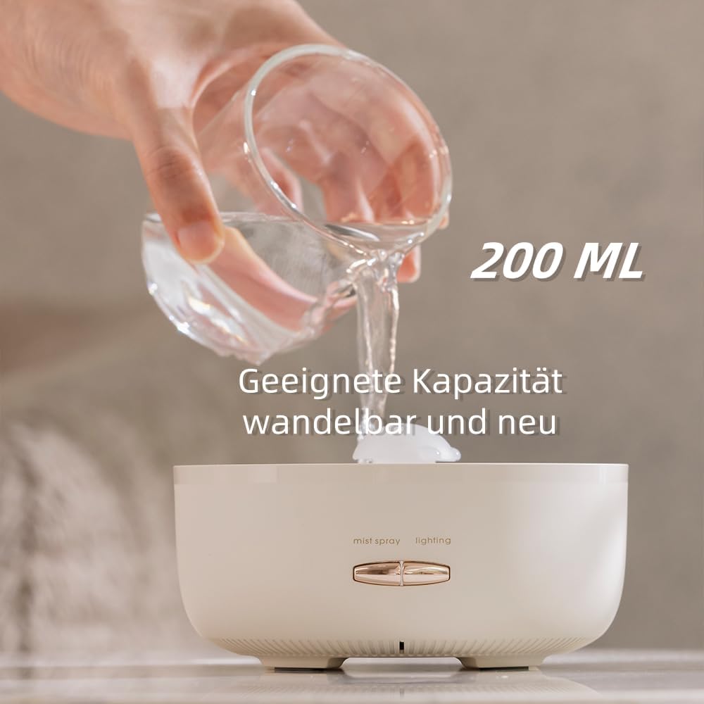 Aroma-Diffusor 200 ml, Premium-Aromatherapie-Ultraschall-Luftbefeuchter, elektrischer Raumduft-Diffusor mit Fernbedienung, elektrischer Ölbrenner mit 7-Farben-LED-Licht, Aroma-Entschärfer – Bild 5