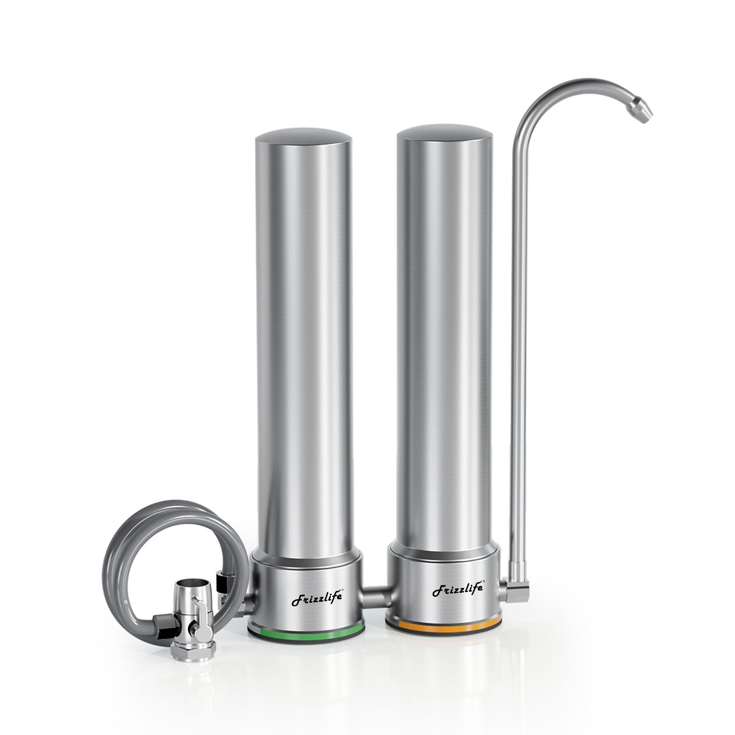 Frizzlife DS99-S Gegenwasserfiltersystem, 7-stufige Wasserfilterung aus Edelstahl, 0,5 Mikron NSF-zertifizierte Elemente, reduziert 99,99 % Blei, Chlor, Schwermetalle, Kalk und Kalkablagerungen