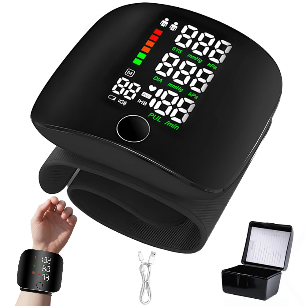 Handgelenk-Blutdruckmessgerät mit LED-Touchscreen, automatisches Blutdruckmessgerät mit 99 x 2 Lesespeicher, automatische Sprachausgabe, wiederaufladbar