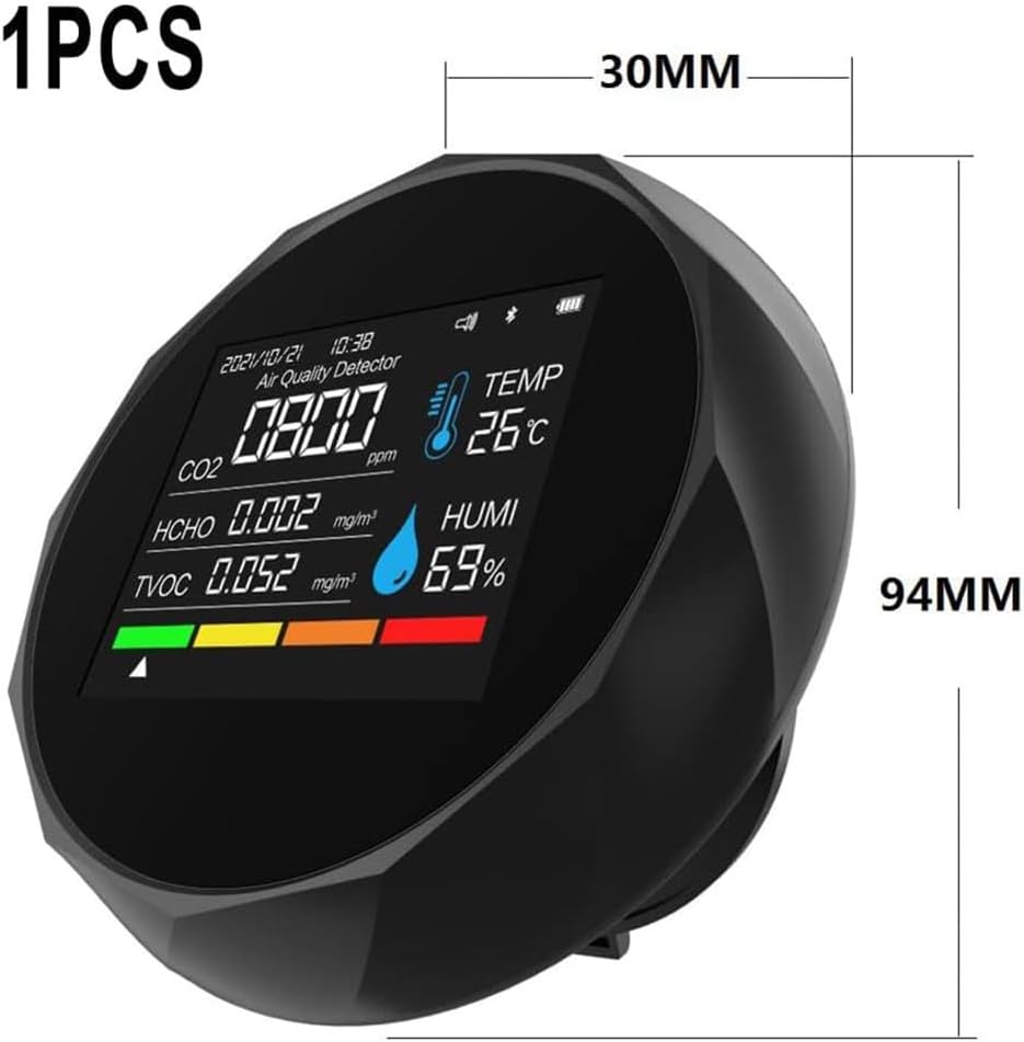 6 in 1 Kohlendioxidmelder Luftqualitätsmonitor mit App, TVOC Temperaturfeuchtigkeitssensor, Tonalarm, Datenprotokoll, Schwarz – Bild 6