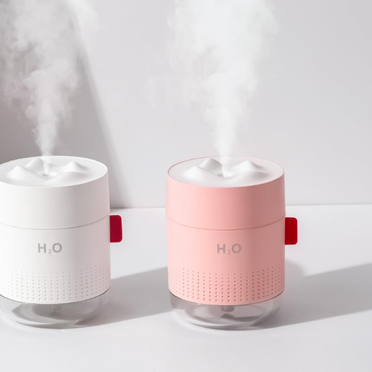 USB wiederaufladbarer Mini-Luftbefeuchter mit LCD-Stimmungsbeleuchtung, 500 ml, tragbarer Luftbefeuchter für Schlafzimmer, Büro, Pflanzen, 12 Stunden Laufzeit, leiser Nebel (Pink) – Bild 5