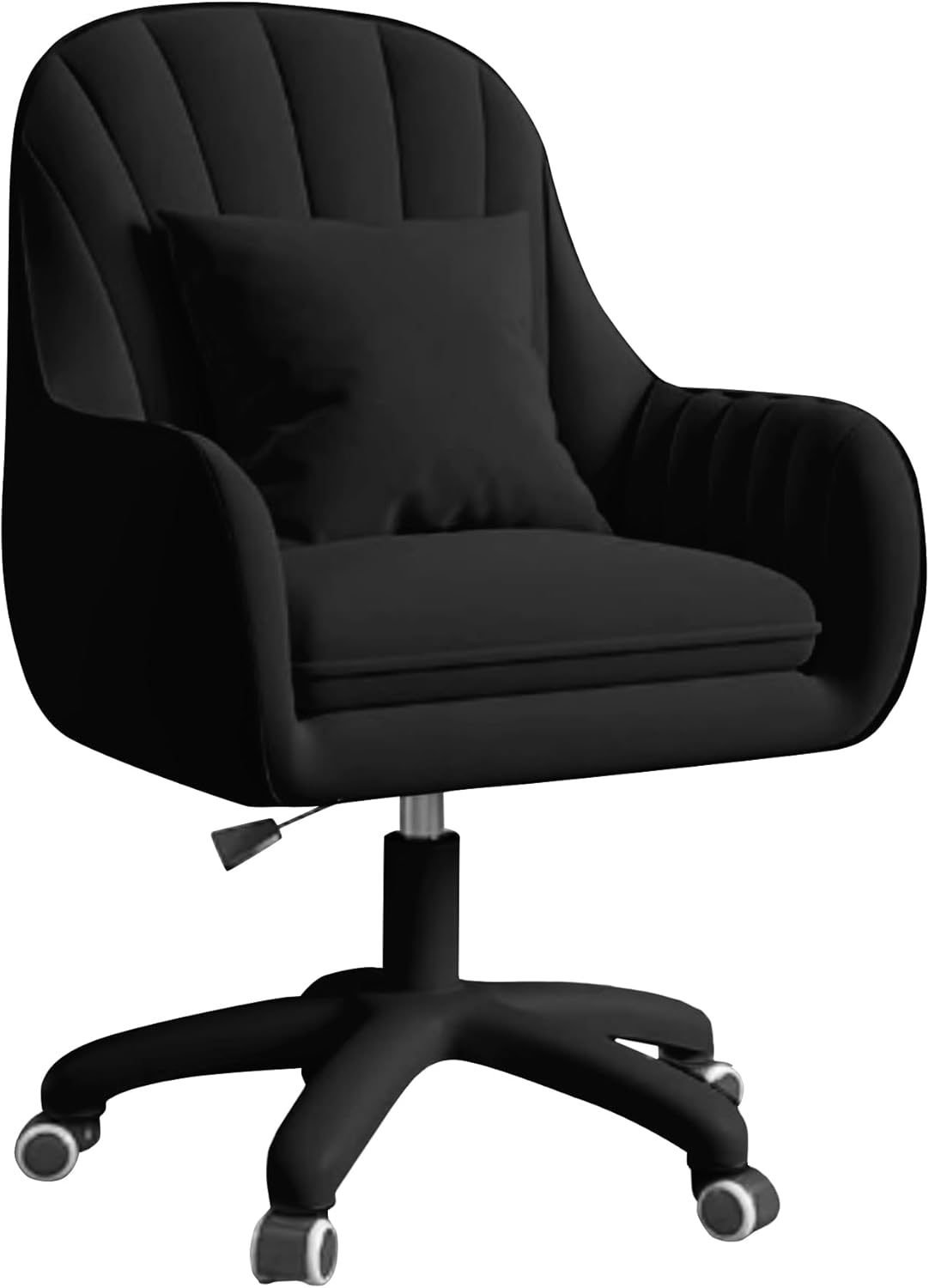 Home-Office-Stuhl, Samtstuhl mit Kissen, 360° drehbar, höhenverstellbarer Bürostuhl, ergonomisch, Schminkstuhl, Drehstuhl, für Arbeitszimmer, Schlafzimmer, maximale Belastung 120 kg, Schwarz