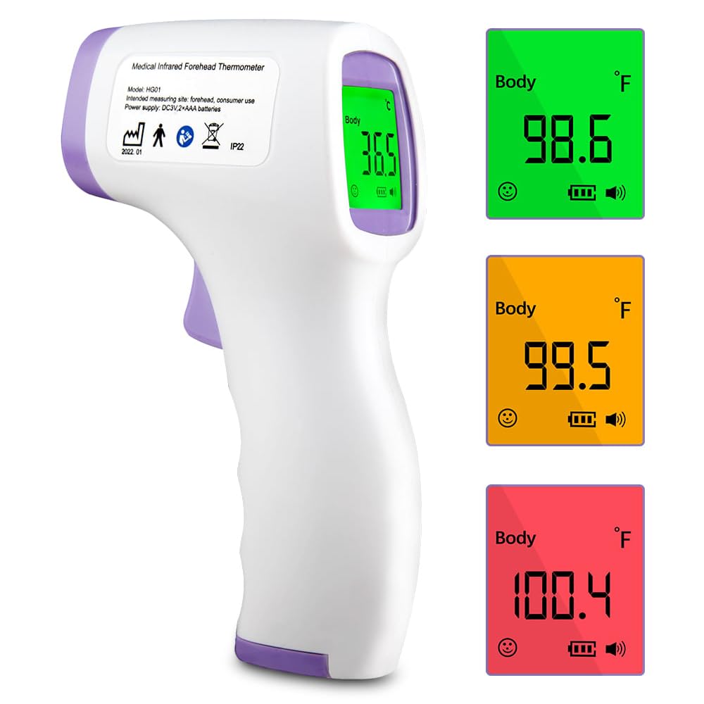 Fieberthermometer, Fieberthermometer kontaktlos mit 3 Farben, Fieberalarm, 32 Speicherfunktionen, kontaktloses Infrarot-Stirnthermometer für Babys, Kinder, Erwachsene, nur für den Heimgebrauch