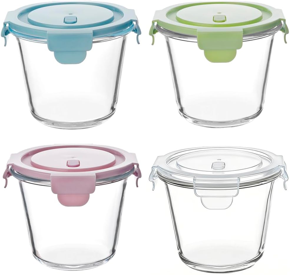 710 ml Glasbehälter mit Deckel, 4 Meal-Prep-Boxen aus Glas, Glasschüssel mit Deckel, Meal-Prep-Gläser, Glas-Suppenbehälter, spülmaschinenfest, mikrowellen- und gefriergeeignet, BPA-frei