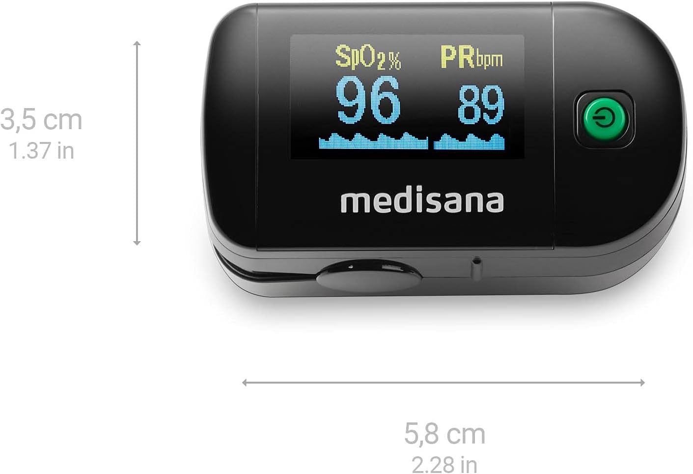 Medisana PM 100 Pulsoximeter, Messung der Sauerstoffsättigung im Blut, Fingerpulsoximeter mit OLED-Display und One-Touch-Bedienung in Schwarz – Bild 2
