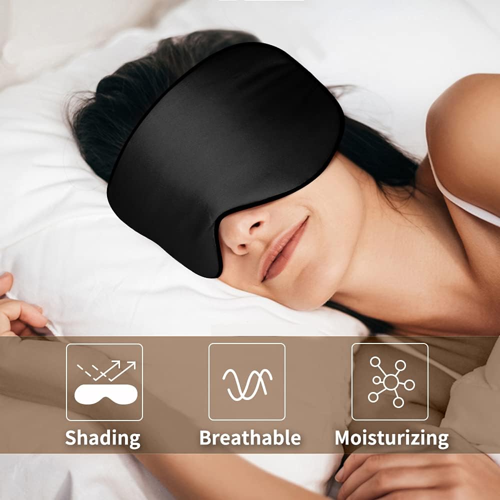 OLESILK Set mit 2 verstellbaren Schlafmasken aus Seide, Augenmaske aus 100 % Maulbeerseide zum Schlafen für Männer und Frauen, Unisex-Set für Zuhause oder auf Reisen, Schwarz + Schwarz – Bild 6