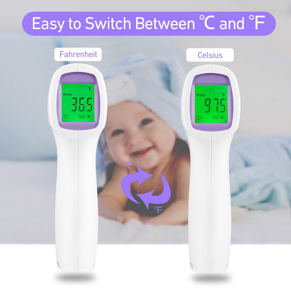 Fieberthermometer, Fieberthermometer kontaktlos mit 3 Farben, Fieberalarm, 32 Speicherfunktionen, kontaktloses Infrarot-Stirnthermometer für Babys, Kinder, Erwachsene, nur für den Heimgebrauch – Bild 5