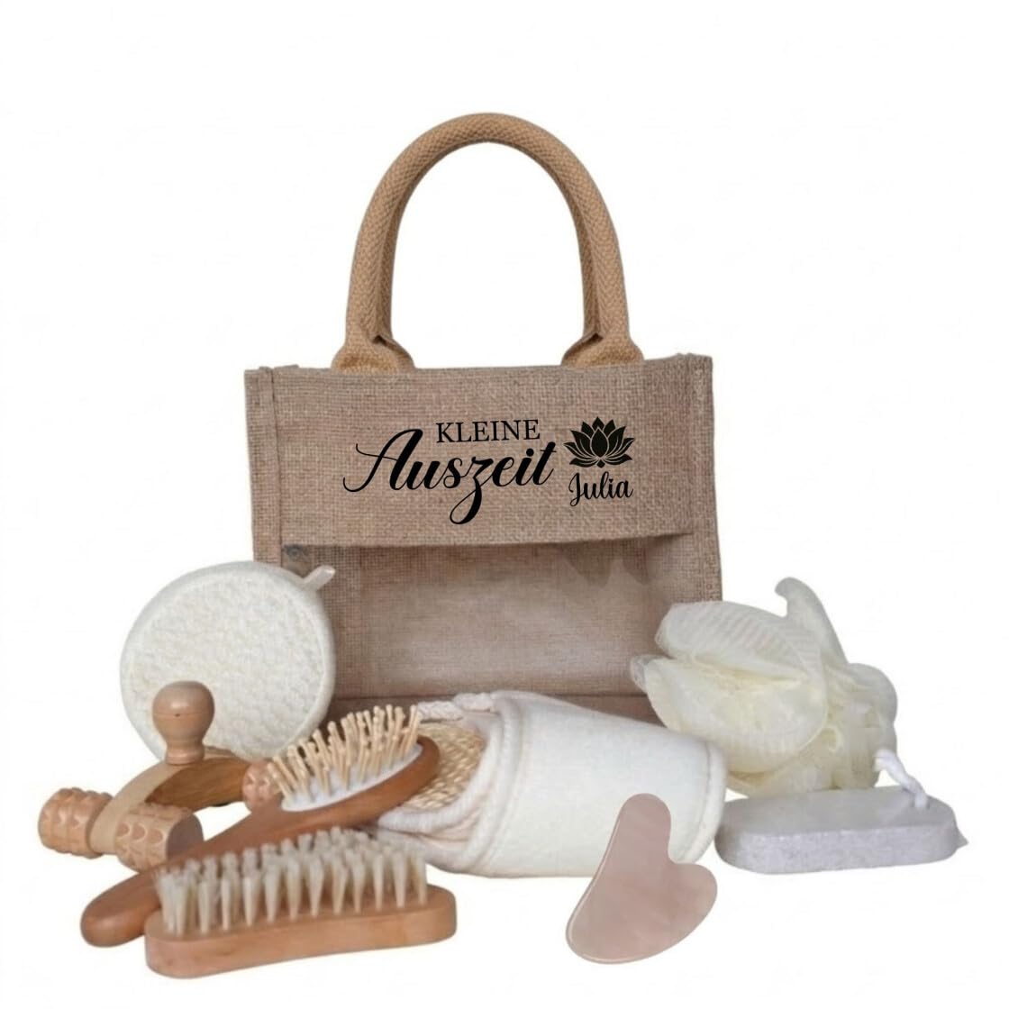Personalisiertes Wellness Geschenkset für Frauen, Komplett Wellnessbox inkl. Inhalt, Wellnesstasche kleine Auszeit mit Namen, Geschenk Gutschein Verpackung Mama Freundin Kollegin