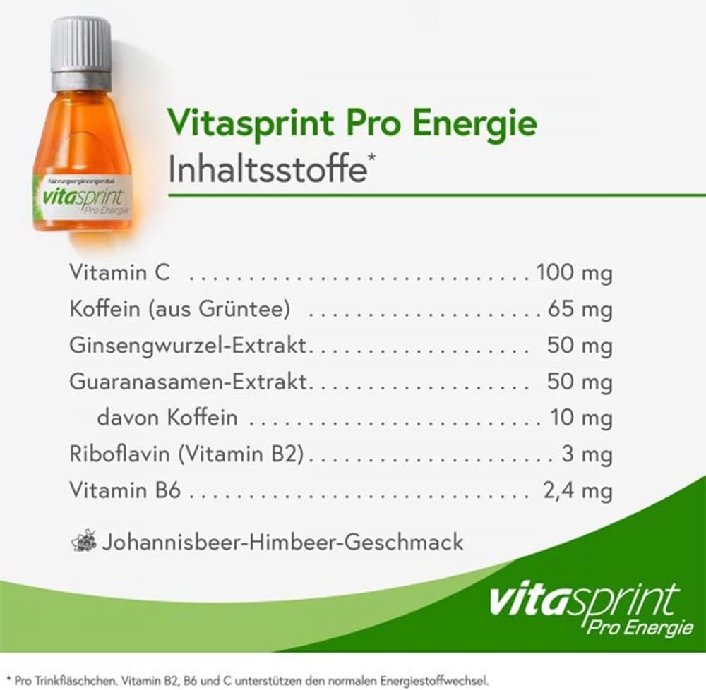 Vitasprint Pro Energy Trinkflasche – natürliches Nahrungsergänzungsmittel für verbesserte Konzentration* – 1 x 24 Trinkampullen – Bild 3