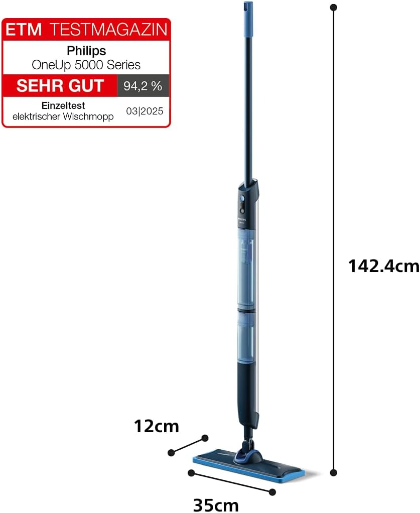 Elektrischer Wischmopp der Philips OneUp 5000-Serie – 2 x sauberere Böden², 2 x schnelleres Wischen, zwei Feuchtigkeitseinstellungen für harte und empfindliche Böden, kabellos mit 360°-Schwenkung (XV5113/01) – Bild 3