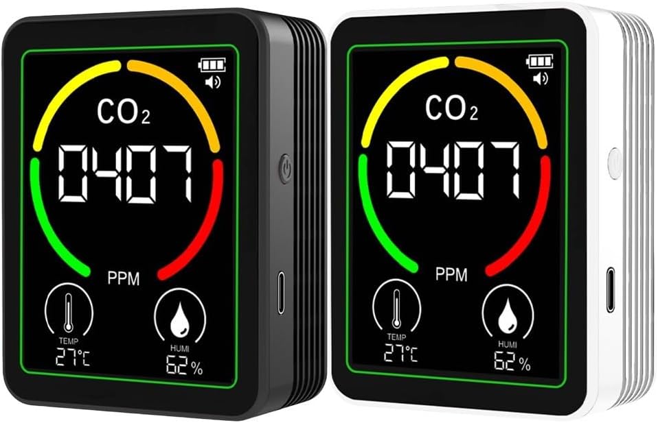 Luftqualitätsmonitor für den Innenbereich, mit Kohlendioxid-Detektor, Temperatur- und Feuchtigkeitssensor, Monitor, für tragbares Büro-Luftqualität, Innenbereich, Weiß – Bild 5