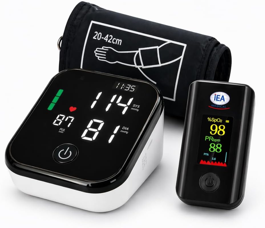 IEA Medical Bundle: Blutdruckmessgerät & Pulsoximeter, Blutdruckmessgerät, Pulsüberwachung & Sauerstoffsättigung in einem Set zur Gesundheitsüberwachung