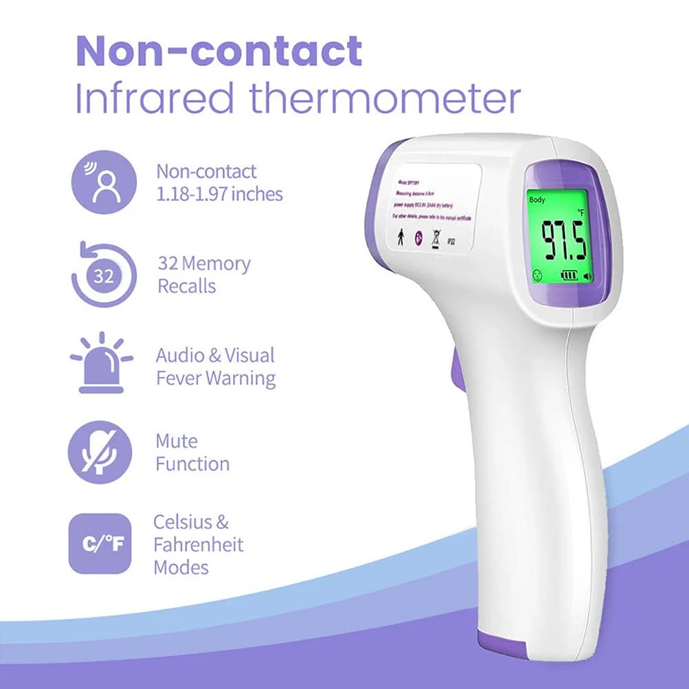 Fieberthermometer, Fieberthermometer kontaktlos mit 3 Farben, Fieberalarm, 32 Speicherfunktionen, kontaktloses Infrarot-Stirnthermometer für Babys, Kinder, Erwachsene, nur für den Heimgebrauch – Bild 2