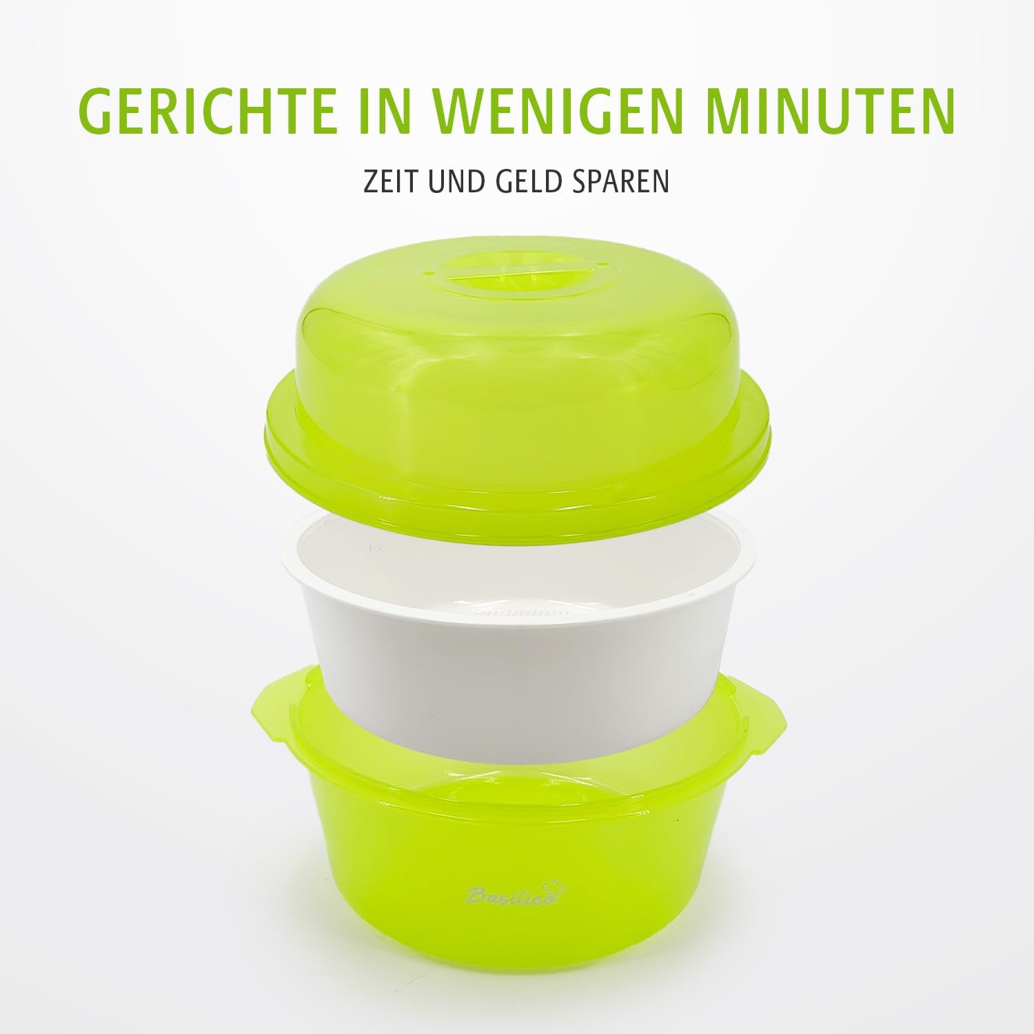Basilico Mikrowellen-Kartoffelkocher, Dampfgarer für Kartoffeln und anderes Gemüse, energiesparende und schnelle Zubereitung, spülmaschinenfest, Durchmesser 23 cm – Bild 3