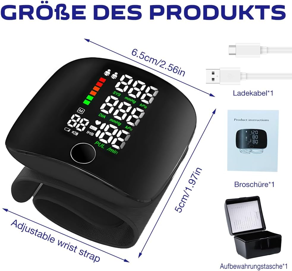 Handgelenk-Blutdruckmessgerät, digitales Blutdruckmessgerät Handgelenk mit 99 x 2 Lesespeicher, automatische Sprachausgabe, automatisches Handgelenk-Blutdruckmessgerät mit LCD-Bildschirm – Bild 2