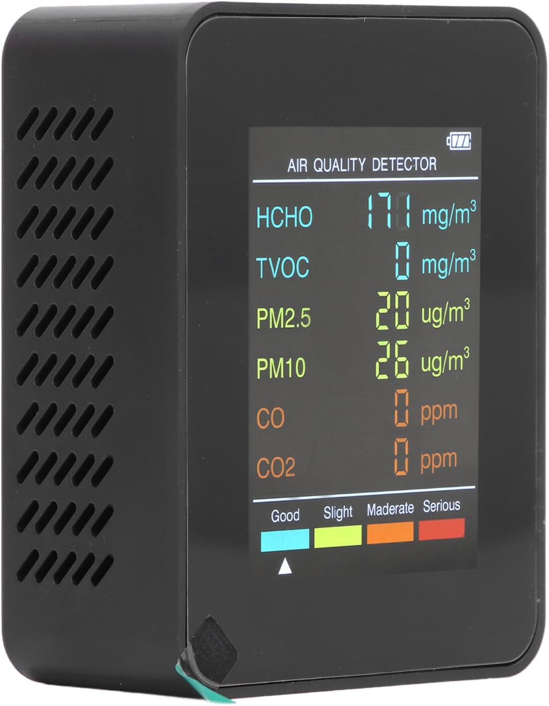 lyrlody Luftqualitätsmonitor zur Überwachung der Luftqualität, Luftqualitätsmessgerät mit LCD-Hintergrundbeleuchtung und CO₂-TVOC-HCHO-PM2,5-PM10-Messung für die Prüfung der Luftqualität in Innenräumen (schwarz) – Bild 8