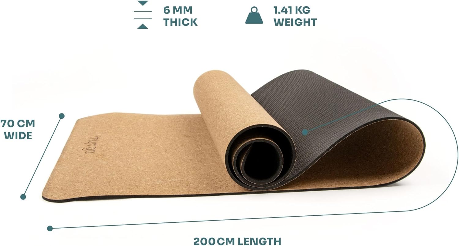 Myga Yogamatte aus Kork – Extra große Trainingsmatte mit tollem Halt, Pilates, Stretching und Fitness – umweltfreundlicher Naturkork – 205 cm x 70 cm x 6 mm – Bild 5
