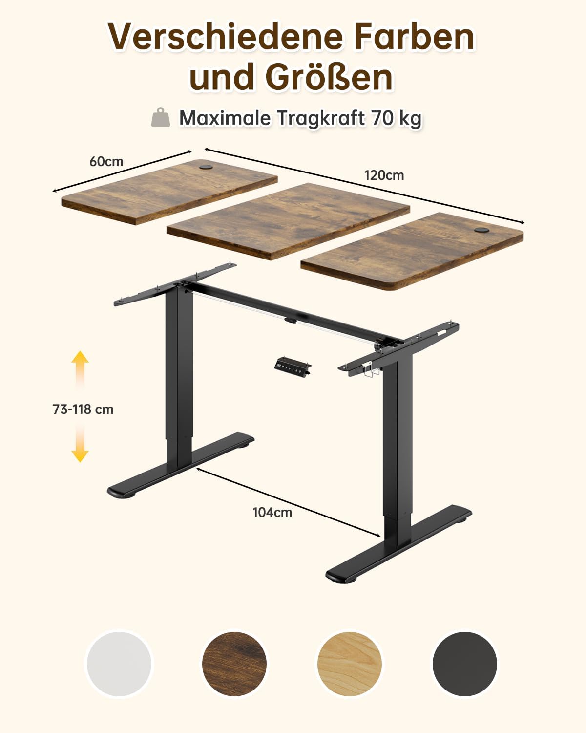JUMMICO Höhenverstellbarer elektrischer Schreibtisch 120 x 60 cm mit USB-Ladeanschluss, höhenverstellbar, ergonomischer Stehsitztisch, braun – Bild 3