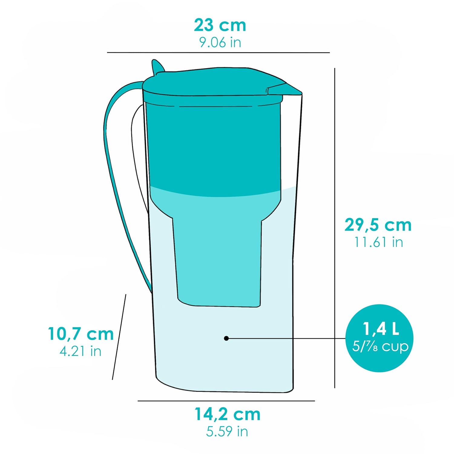Wasserfilterkanne 1,4 L – Aktivkohlefilter aus Kokosnuss – BPA-frei – ohne Ionenaustauscher – Kalkfilter für Trinkwasser & Leitungswasser – pH 9 – Wasserfilterkanne – Filterkanne ALKANATUR – Bild 6