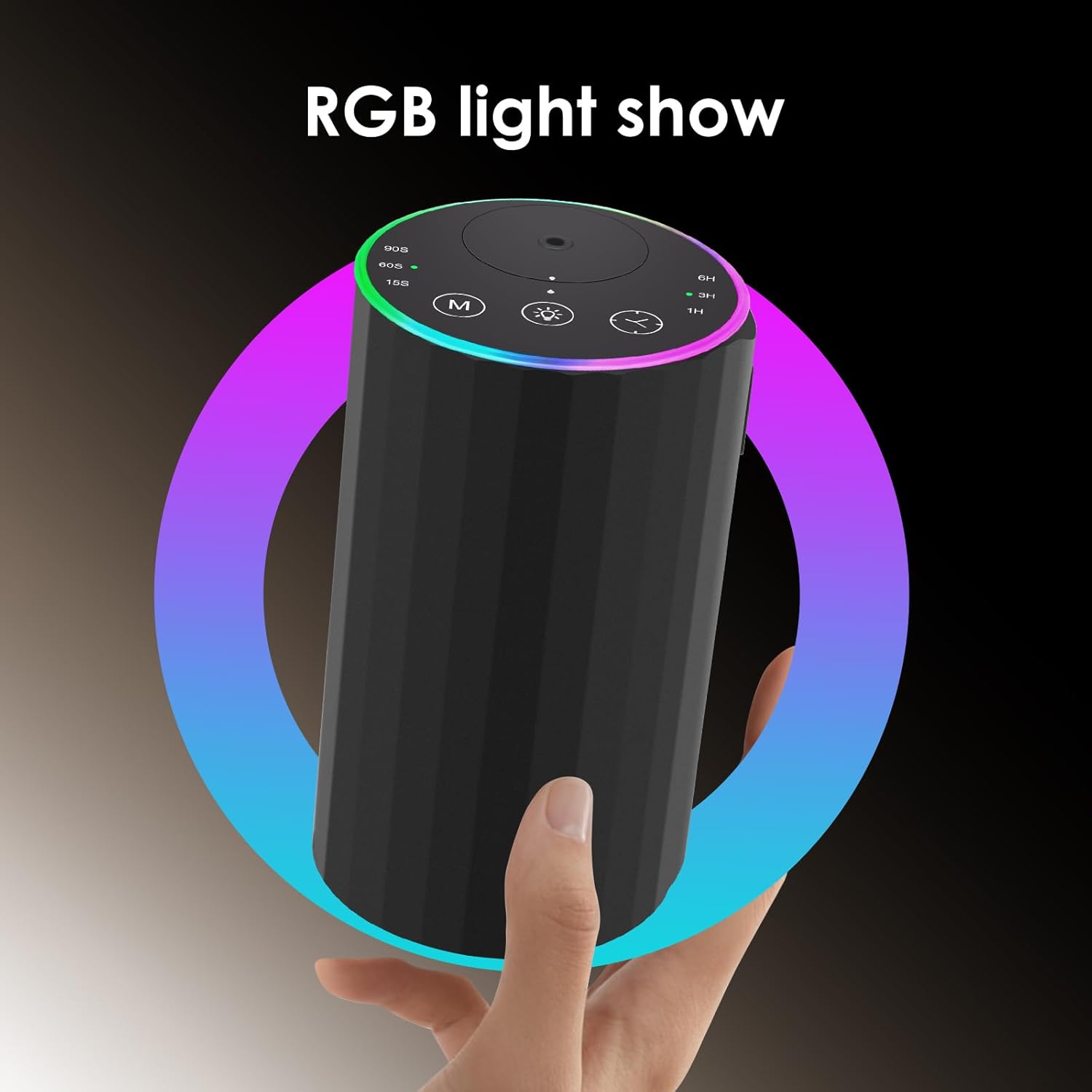 Wasserloser Diffusor, tragbarer Aromadiffusor kabellos, LED-Umgebungsbeleuchtung, wiederaufladbarer USB-Aromadiffusor, 3 Countdown-Timer, 3 Nebelstufen, Aluminiumlegierung (schwarze LED) – Bild 7