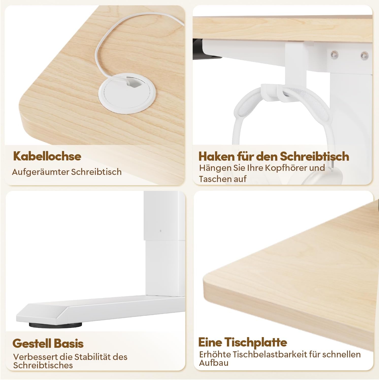 JUMMICO Elektrisch höhenverstellbarer Schreibtisch – Stehsitztisch mit Memory-Funktion & kompletter Tischplatte, Computertisch für Büro & Zuhause, 160 x 60 cm, Beige – Bild 8