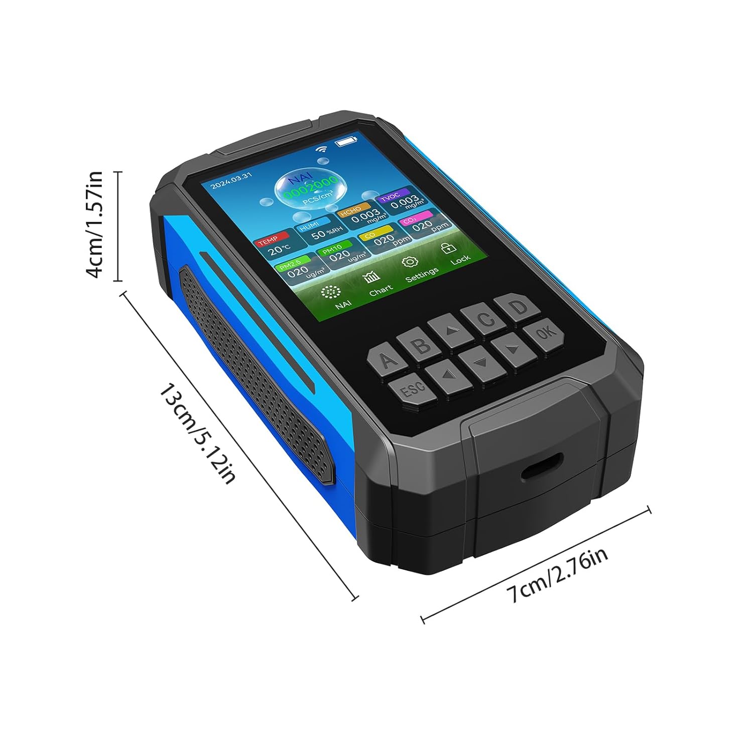 FTVOGUE Luftqualitätsmonitor Tragbarer Lufttester Negative Ionenkonzentration Temperatur Luftfeuchtigkeit VOC PM2,5 PM10 CO CO2-Erkennung für Zuhause, Auto, Büro VT-AIR01 Schwarz – Bild 6